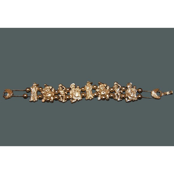 Vintage 1995 BG CLOWN Circus Charm Slide Slider BRACELET Gold Tone 8" Clowncore - Picture 10 of 10